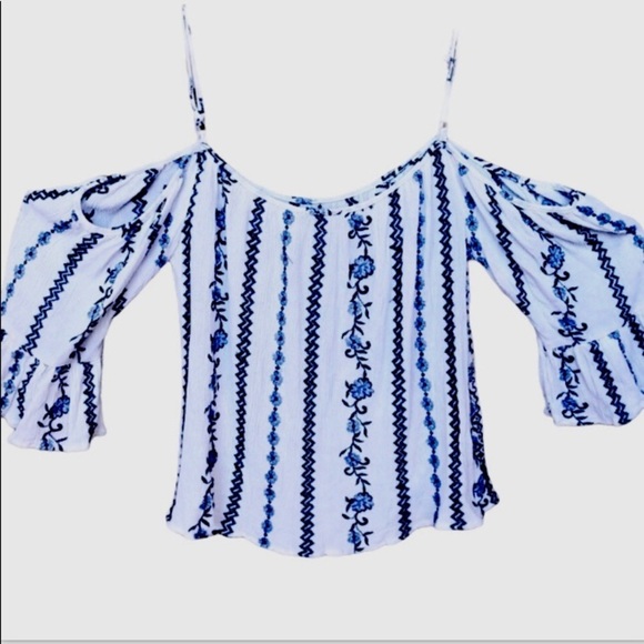 T.i.m.i.n.g.  - Off the Shoulder Blue & White Sz M - Picture 1 of 10